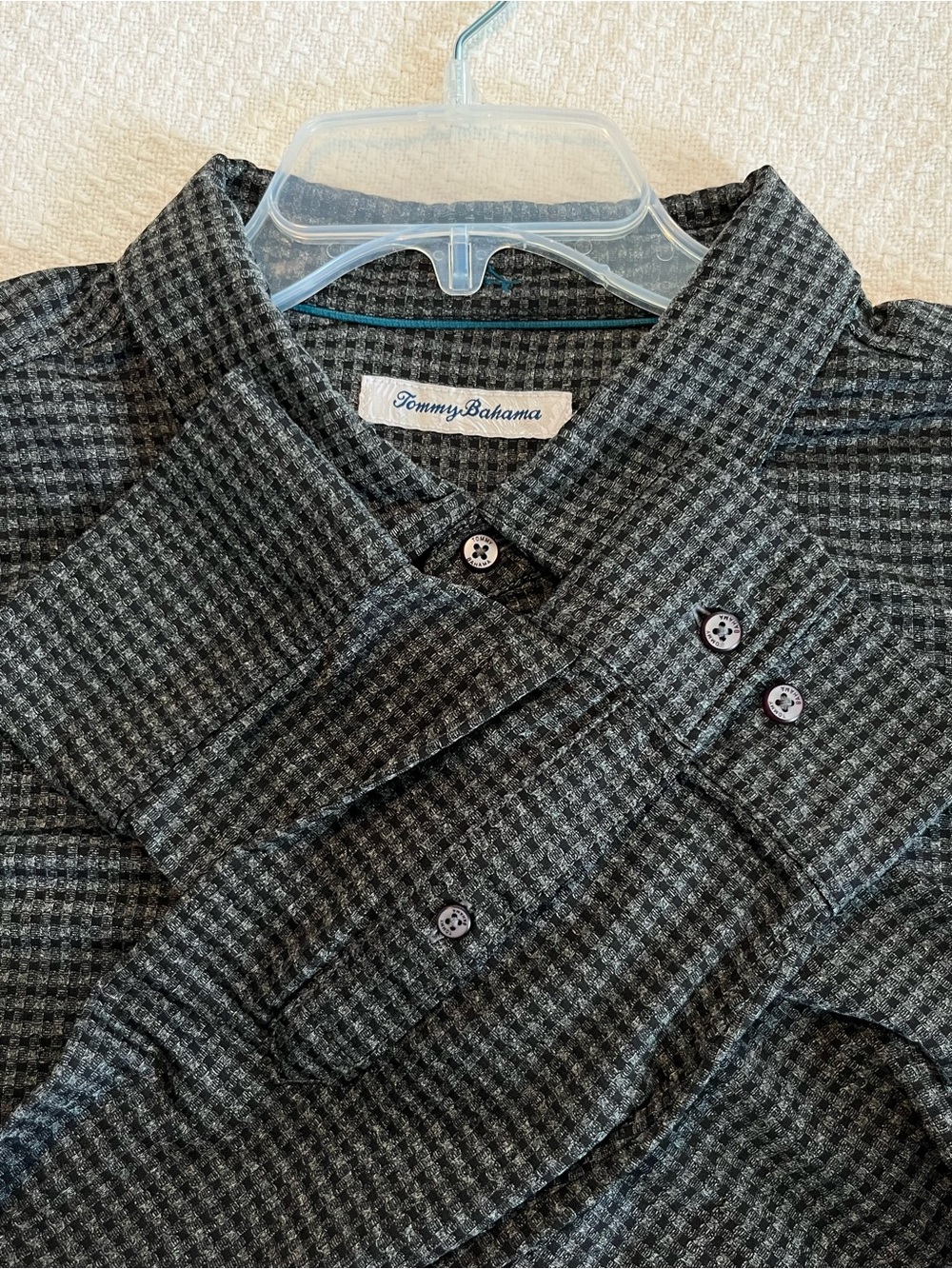 Tommy Bahama Men’s Gray Black Houndstooth Casual Button-Down Shirt Size XXL EUC